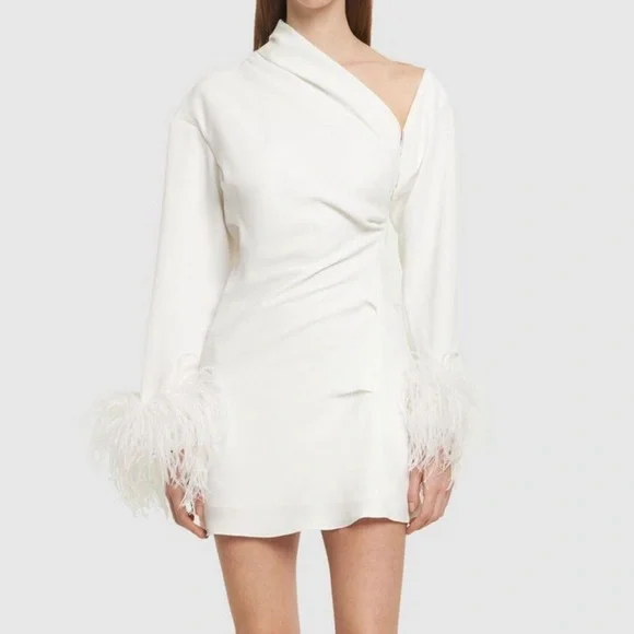 16ARLINGTON - Adelaide Crepe & Feathers Mini Dress